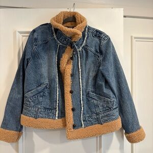 We The Free Blue Denim Jacket with Cream Sherpa Lining